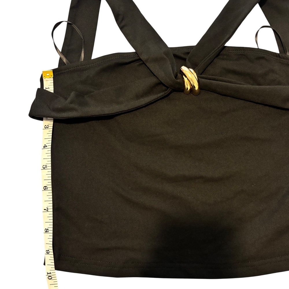 Commense Halter Top Women Medium Black Crossover Gold Ring Hardware Sleeveless - Picture 6 of 6